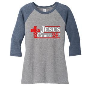 Jesus Christ 2024 24/7 Only Jesus Can Save All Nations Christian Catholic Cross Women's Tri-Blend 3/4-Sleeve Raglan Shirt