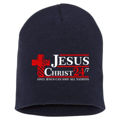 Jesus Christ 2024 24/7 Only Jesus Can Save All Nations Christian Catholic Cross Short Acrylic Beanie