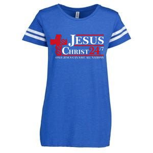 Jesus Christ 2024 24/7 Only Jesus Can Save All Nations Christian Catholic Cross Enza Ladies Jersey Football T-Shirt