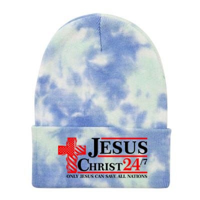 Jesus Christ 2024 24/7 Only Jesus Can Save All Nations Christian Catholic Cross Tie Dye 12in Knit Beanie