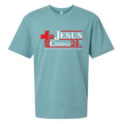 Jesus Christ 2024 24/7 Only Jesus Can Save All Nations Christian Catholic Cross Sueded Cloud Jersey T-Shirt