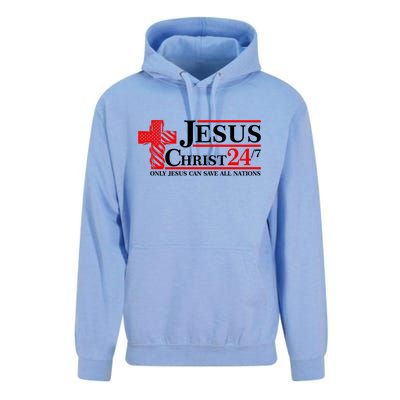 Jesus Christ 2024 24/7 Only Jesus Can Save All Nations Christian Catholic Cross Unisex Surf Hoodie