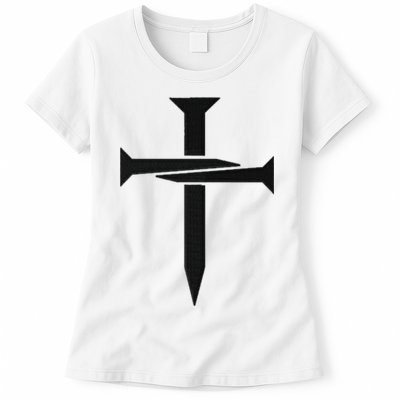Jesus Christ 3 Nails Cross Christian Faith Embroidered Womens T-Shirt
