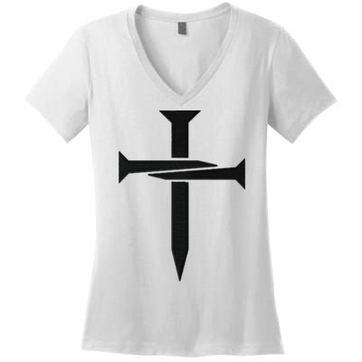 Jesus Christ 3 Nails Cross Christian Faith Embroidered Women's V-Neck T-Shirt