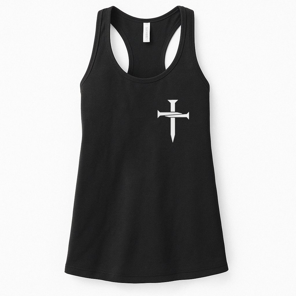Jesus Christ 3 Nails Cross Christian Hope Faith Love Embroidered Embroidered Womens Tank Top