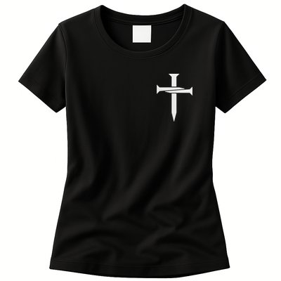 Jesus Christ 3 Nails Cross Christian Hope Faith Love Embroidered Embroidered Womens T-Shirt