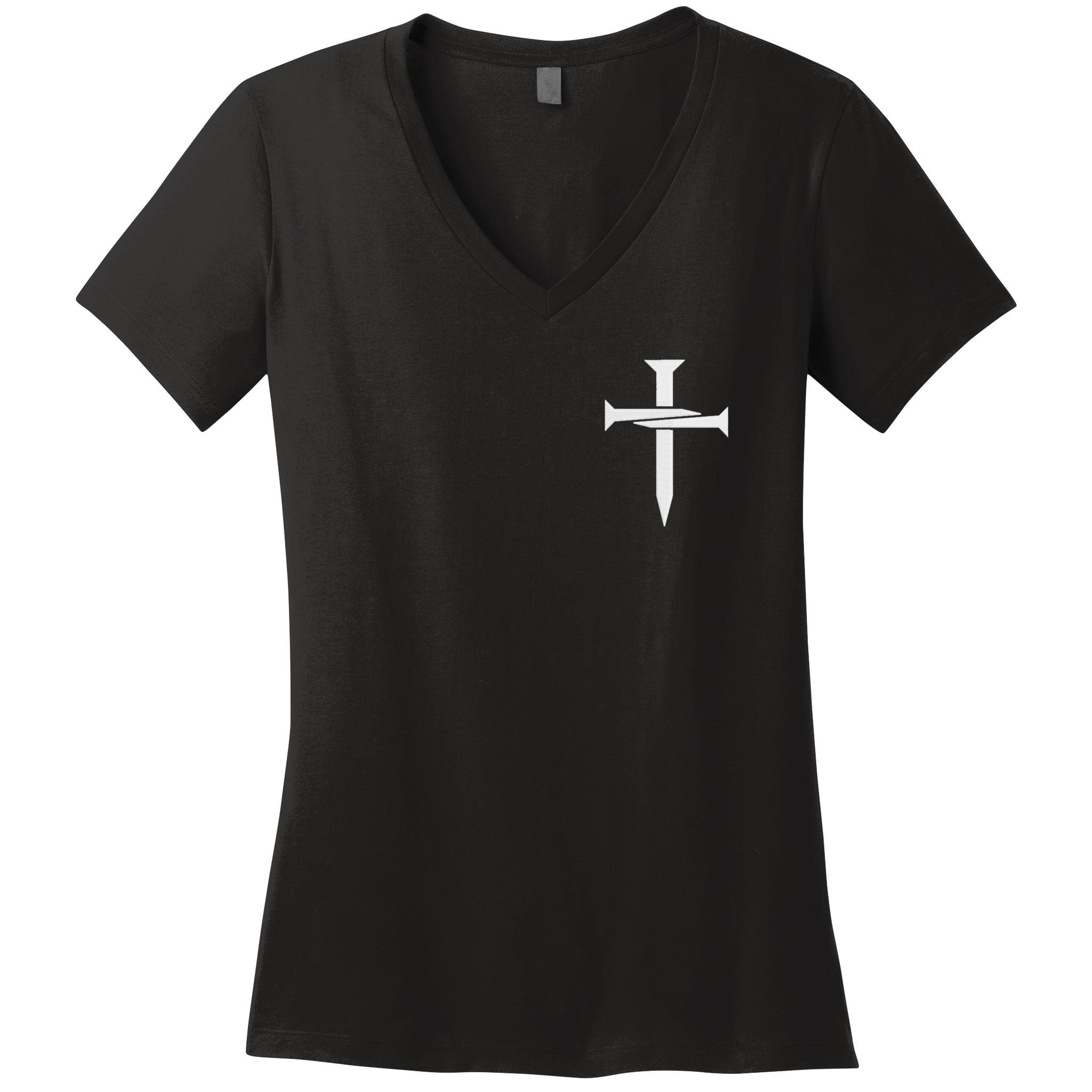 Jesus Christ 3 Nails Cross Christian Hope Faith Love Embroidered Embroidered Women's V-Neck T-Shirt