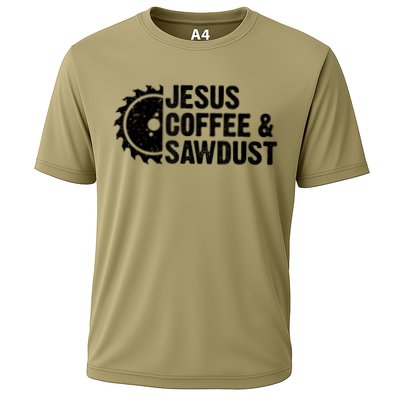 Jesus Coffee &Amp; Sawdust Christian Carpenter Woodworking Performance Shirt
