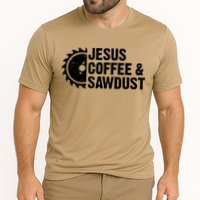 Jesus Coffee &Amp; Sawdust Christian Carpenter Woodworking Cooling Performance Crew T-Shirt