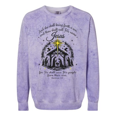 Jesus Christmas And She Shall Bring Forth A Son Colorblast Crewneck Sweatshirt