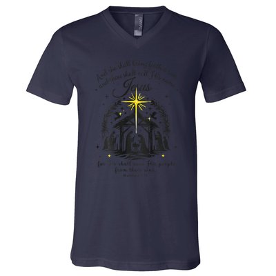 Jesus Christmas And She Shall Bring Forth A Son V-Neck T-Shirt