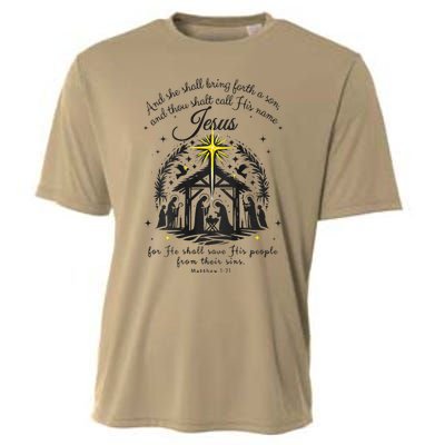 Jesus Christmas And She Shall Bring Forth A Son Cooling Performance Crew T-Shirt