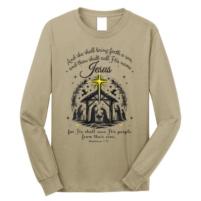 Jesus Christmas And She Shall Bring Forth A Son Long Sleeve Shirt