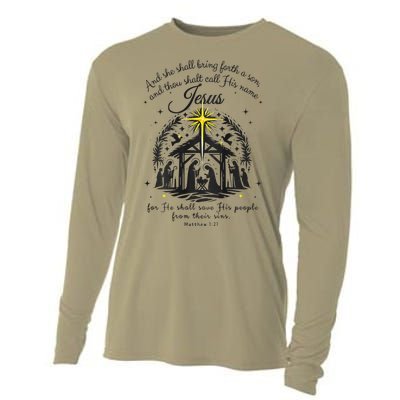 Jesus Christmas And She Shall Bring Forth A Son Cooling Performance Long Sleeve Crew