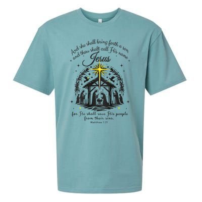 Jesus Christmas And She Shall Bring Forth A Son Sueded Cloud Jersey T-Shirt