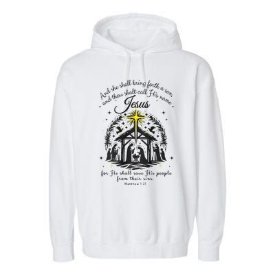 Jesus Christmas And She Shall Bring Forth A Son Garment-Dyed Fleece Hoodie