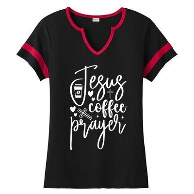 Jesus Coffee And Prayer Christian Catholic Christ Ladies Halftime Notch Neck Tee