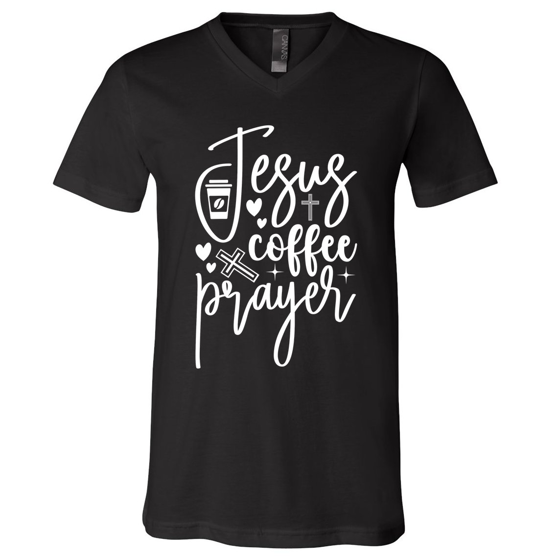 Jesus Coffee And Prayer Christian Catholic Christ V-Neck T-Shirt
