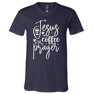 Jesus Coffee And Prayer Christian Catholic Christ V-Neck T-Shirt