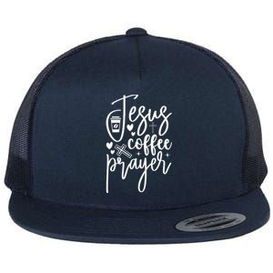 Jesus Coffee And Prayer Christian Catholic Christ Flat Bill Trucker Hat