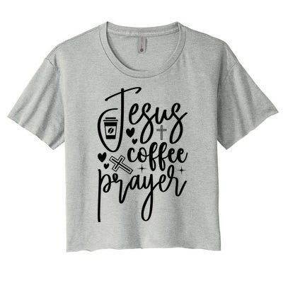 Jesus Coffee And Prayer Christian Catholic Christ Women's Crop Top Tee