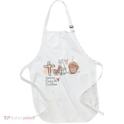 Jesus Cats And Coffee Minimalist Full-Length Apron With Pockets
