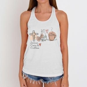 Jesus Cats And Coffee Minimalist Women's Knotted Racerback Tank