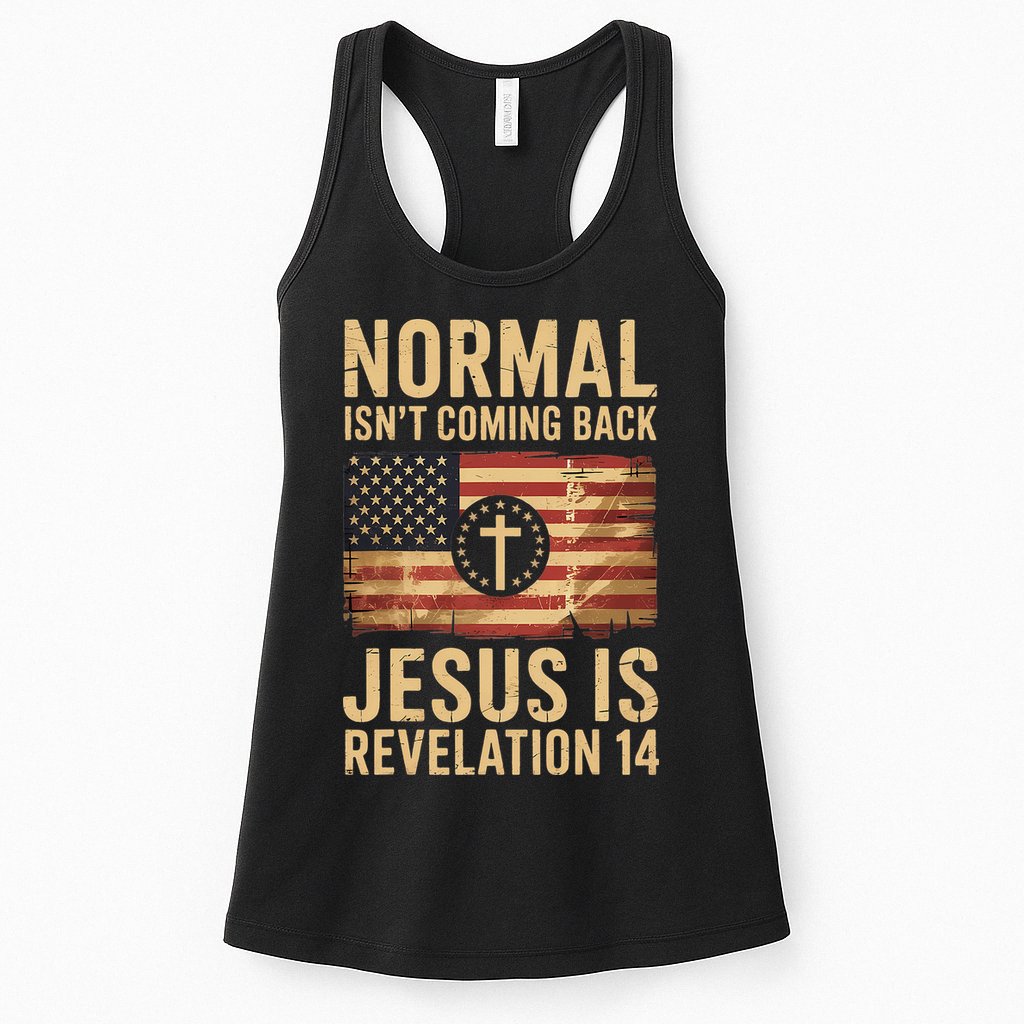 Jesus Christian American Flag Revelation 14 USA Womens Tank Top