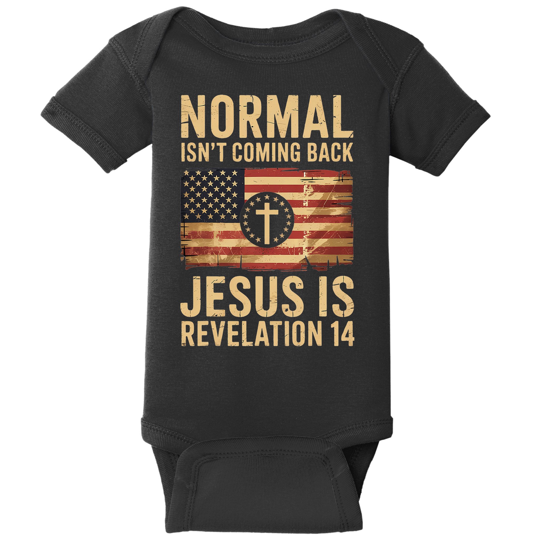 Jesus Christian American Flag Revelation 14 USA Baby Bodysuit