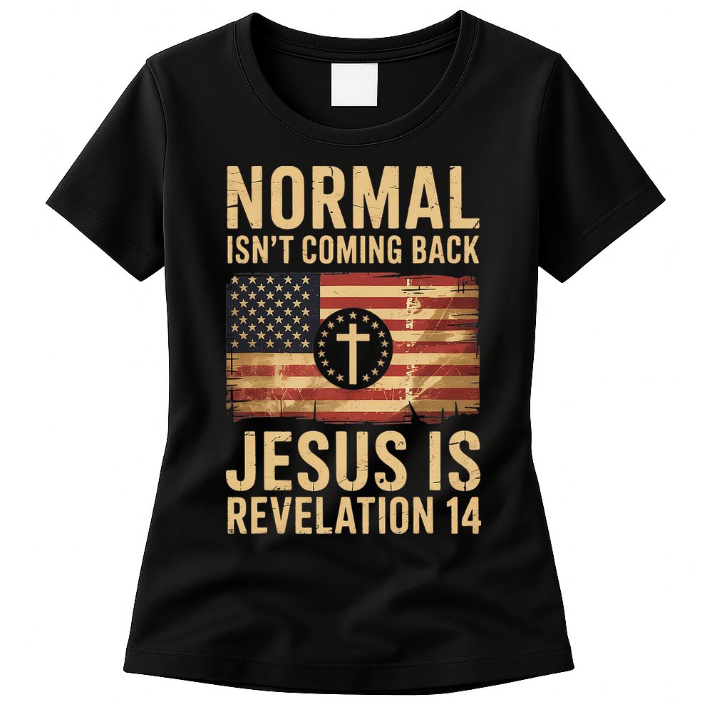 Jesus Christian American Flag Revelation 14 USA Womens T-Shirt