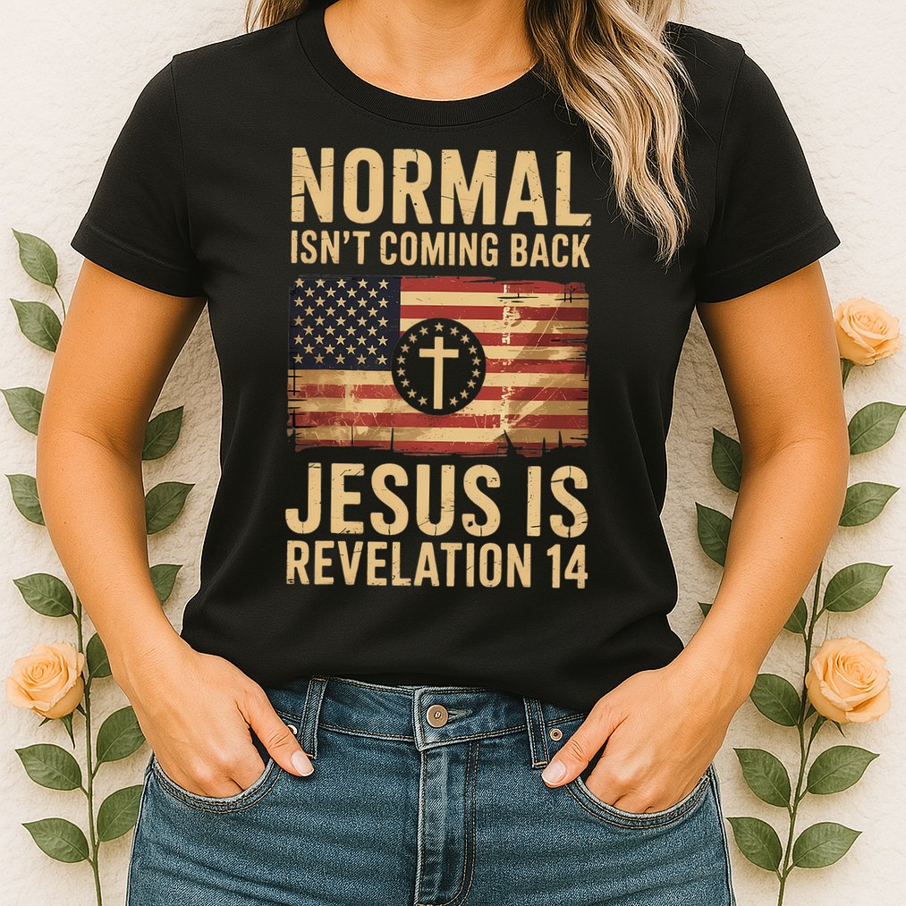 Jesus Christian American Flag Revelation 14 USA Womens T-Shirt