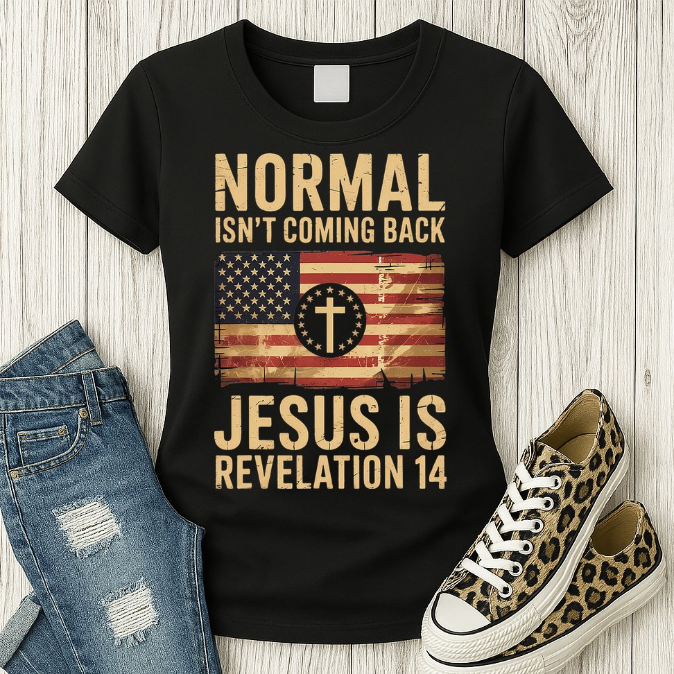 Jesus Christian American Flag Revelation 14 USA Womens T-Shirt