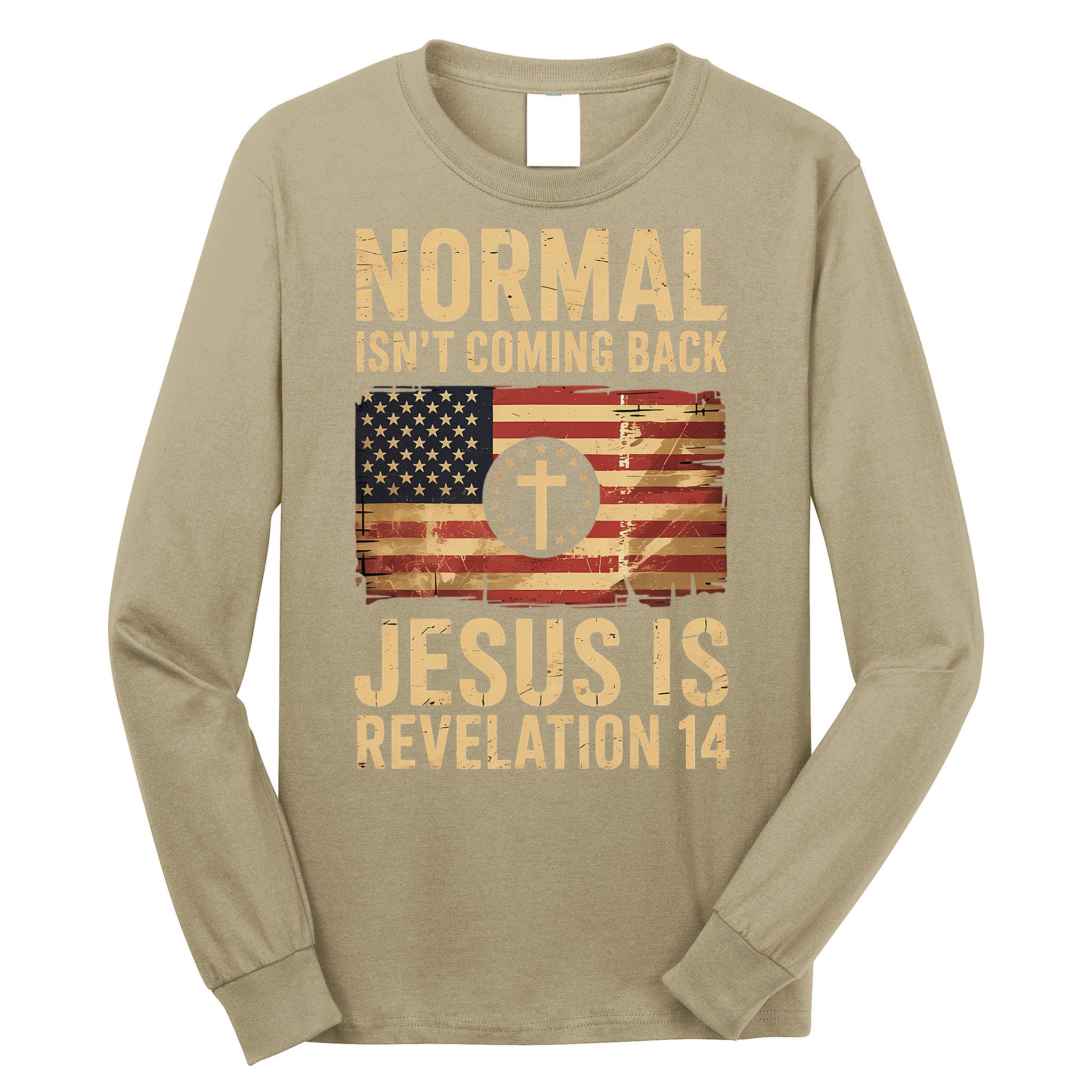 Jesus Christian American Flag Revelation 14 USA Long Sleeve Shirt