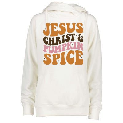 Jesus Christ And Pumpkin Spice Retro Groovy Christianity Womens Funnel Neck Pullover Hood