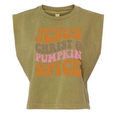 Jesus Christ And Pumpkin Spice Retro Groovy Christianity Garment-Dyed Women's Muscle Tee