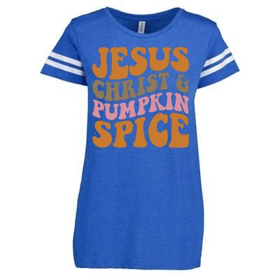 Jesus Christ And Pumpkin Spice Retro Groovy Christianity Enza Ladies Jersey Football T-Shirt