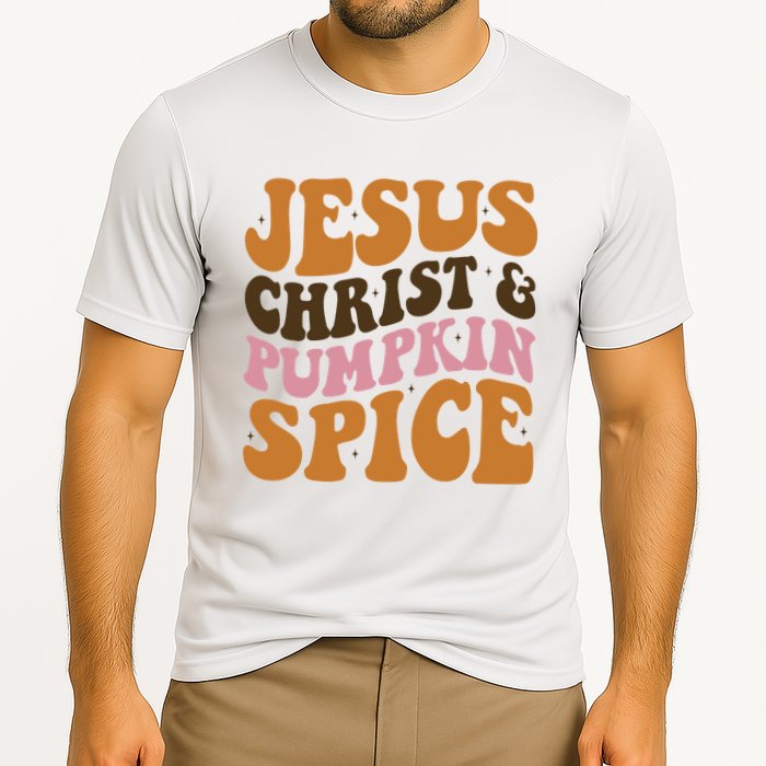 Jesus Christ And Pumpkin Spice Retro Groovy Christianity Cooling Performance Crew T-Shirt