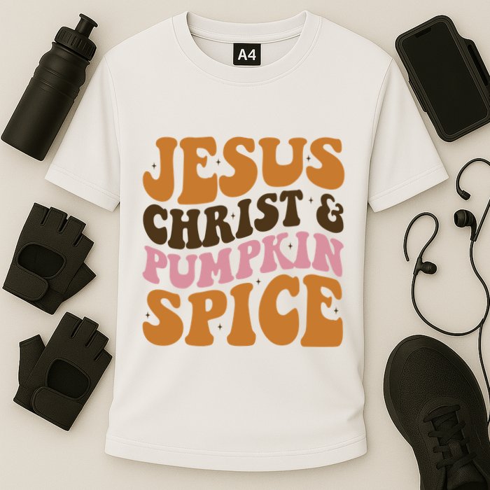 Jesus Christ And Pumpkin Spice Retro Groovy Christianity Cooling Performance Crew T-Shirt