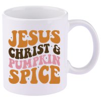 Jesus Christ And Pumpkin Spice Retro Groovy Christianity 11oz C Handle Ceramic Mug