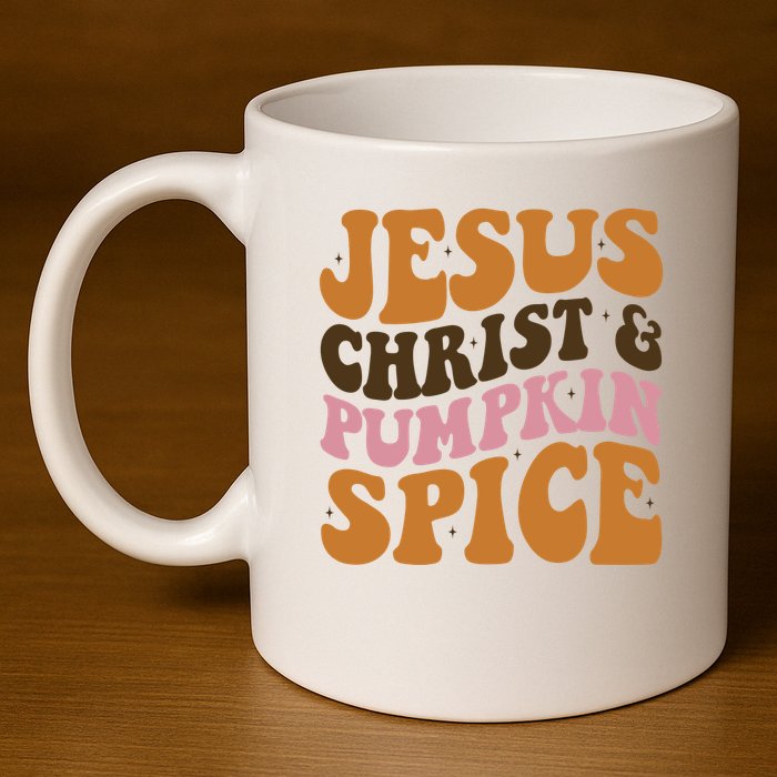 Jesus Christ And Pumpkin Spice Retro Groovy Christianity 11oz C Handle Ceramic Mug