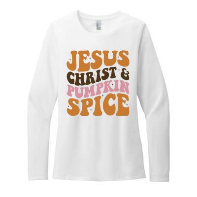 Jesus Christ And Pumpkin Spice Retro Groovy Christianity Womens CVC Long Sleeve Shirt