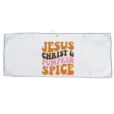 Jesus Christ And Pumpkin Spice Retro Groovy Christianity Large Microfiber Waffle Golf Towel