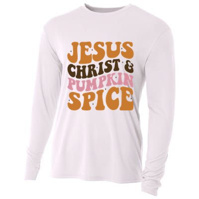 Jesus Christ And Pumpkin Spice Retro Groovy Christianity Cooling Performance Long Sleeve Crew