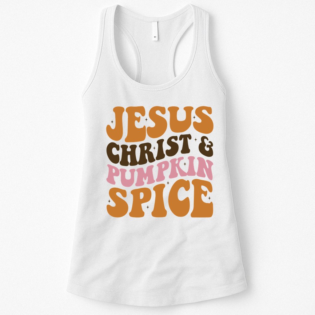 Jesus Christ And Pumpkin Spice Retro Groovy Christianity Womens Tank Top
