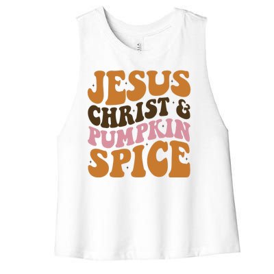 Jesus Christ And Pumpkin Spice Retro Groovy Christianity Women's Racerback Cropped Tank