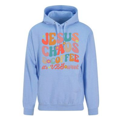 Jesus Chaos And Coffee Its VBS Week Bible School Jesus Church Ministry Sunday Unisex Surf Hoodie