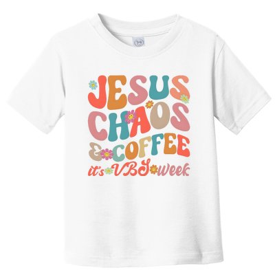 Jesus Chaos And Coffee Its VBS Week Bible School Jesus Church Ministry Sunday Toddler T-Shirt