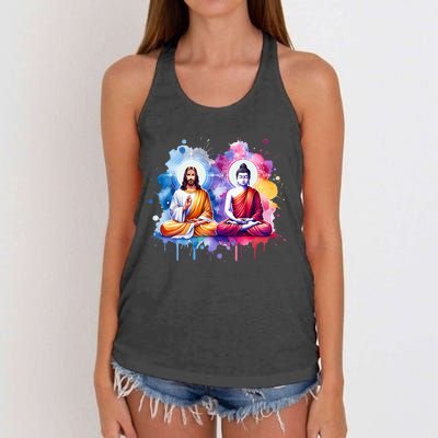 Jesus Christ And Buddha Meditating Women's Knotted Racerback Tank