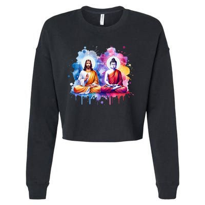 Jesus Christ And Buddha Meditating Cropped Pullover Crew