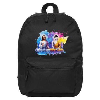 Jesus Christ And Buddha Meditating Colorful Halo 16 in Basic Backpack